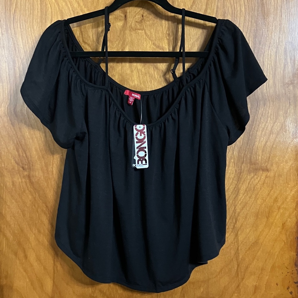 BONGO Black Scoop Neck Short Sleeve Blouse